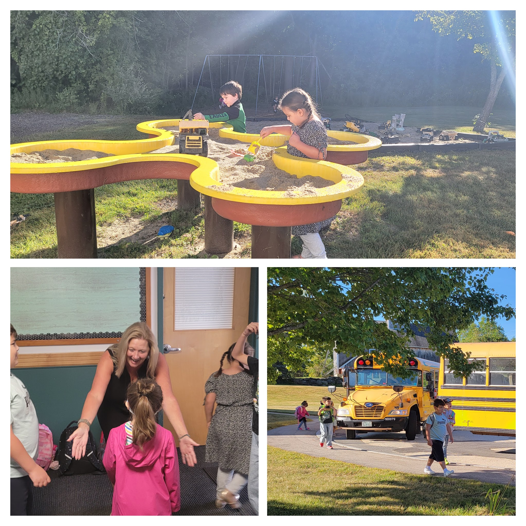 students arriving and playing at school